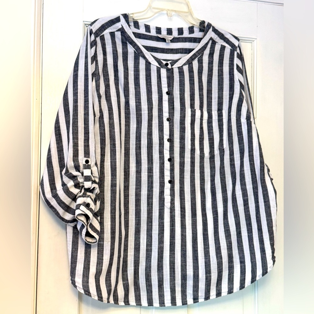 Lucky Brand Black and White Striped Blouse